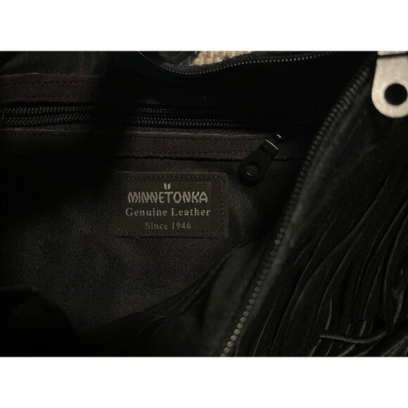 Minnetonka Suede Leather Fringed Purse Black 14"x10" - Picture 6 of 6